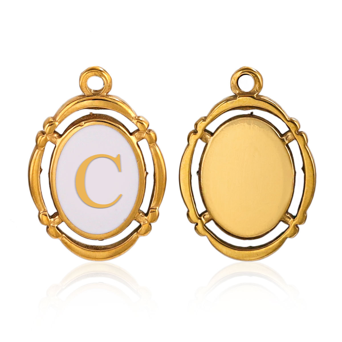 Gold color / 1 Piece Fashionable Retro Style Oval Letter C Shape Stainless Steel  Gold Color Women's Pendant Picture3